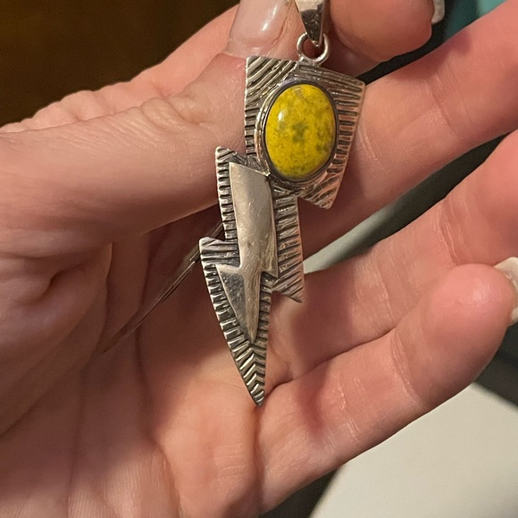 Native SW sterling silver yellow bumblebee Jasper Lightning Bolt Pendants⚡️ - Picture 5 of 5